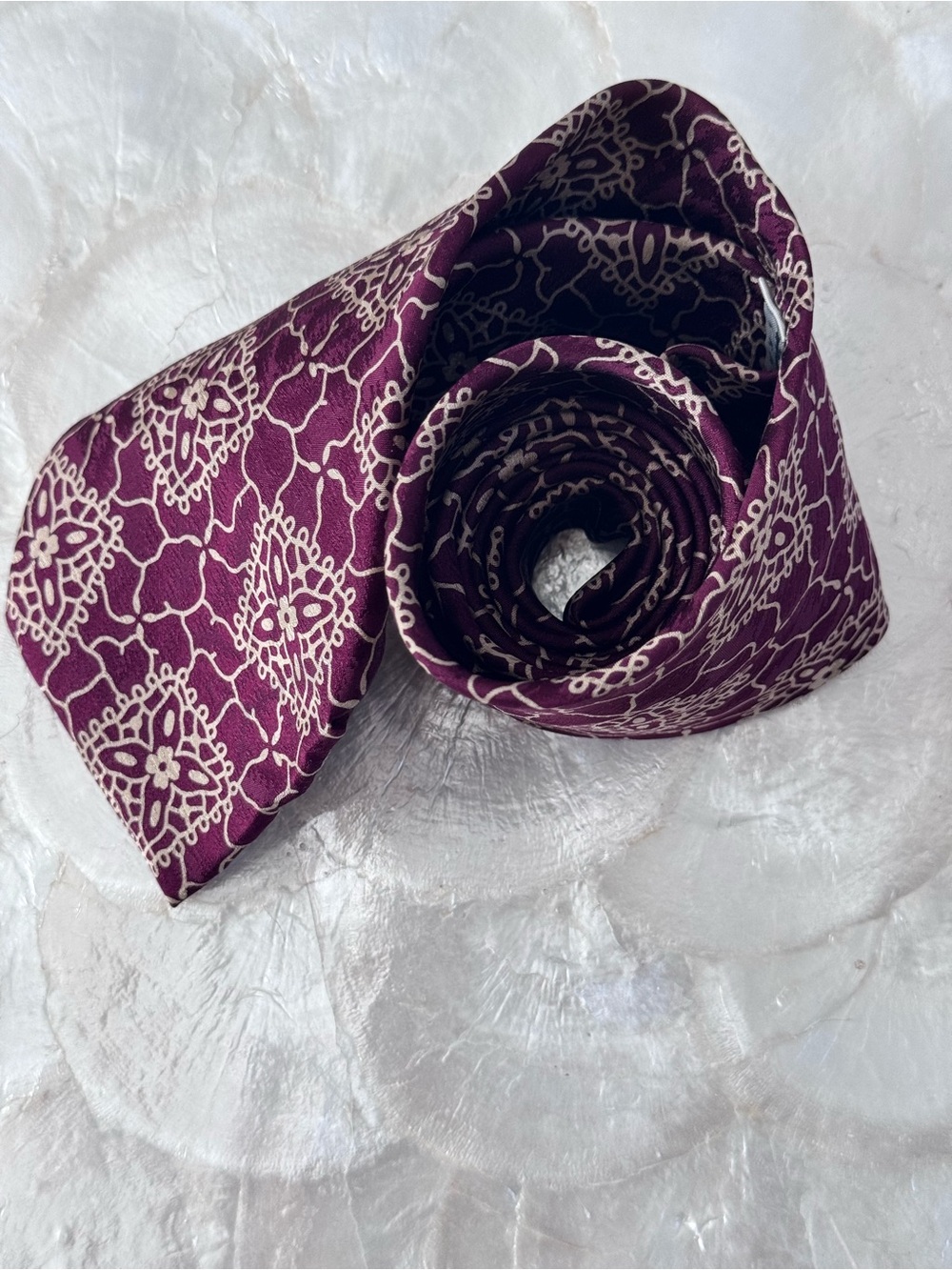 Vtg Giorgio Armani Maroon Beige Silk Tie